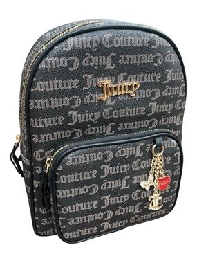 Juicy Couture Good Vibes Backpack Black/Taupe Gothic & Gold Tone Bag Charms